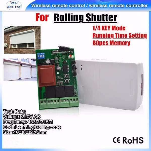 Open code wireless transmitter and receiver Rolling shutter 110V - 220V multi functions tubular motor receiver controller YET845