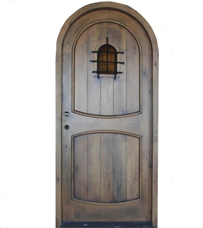 Round top walnut solid wood door villa entrance arch wood door