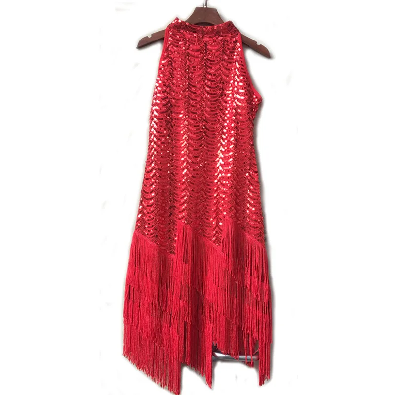 
modern sexy off shoulder fish sequin latin dance dress with tassel 