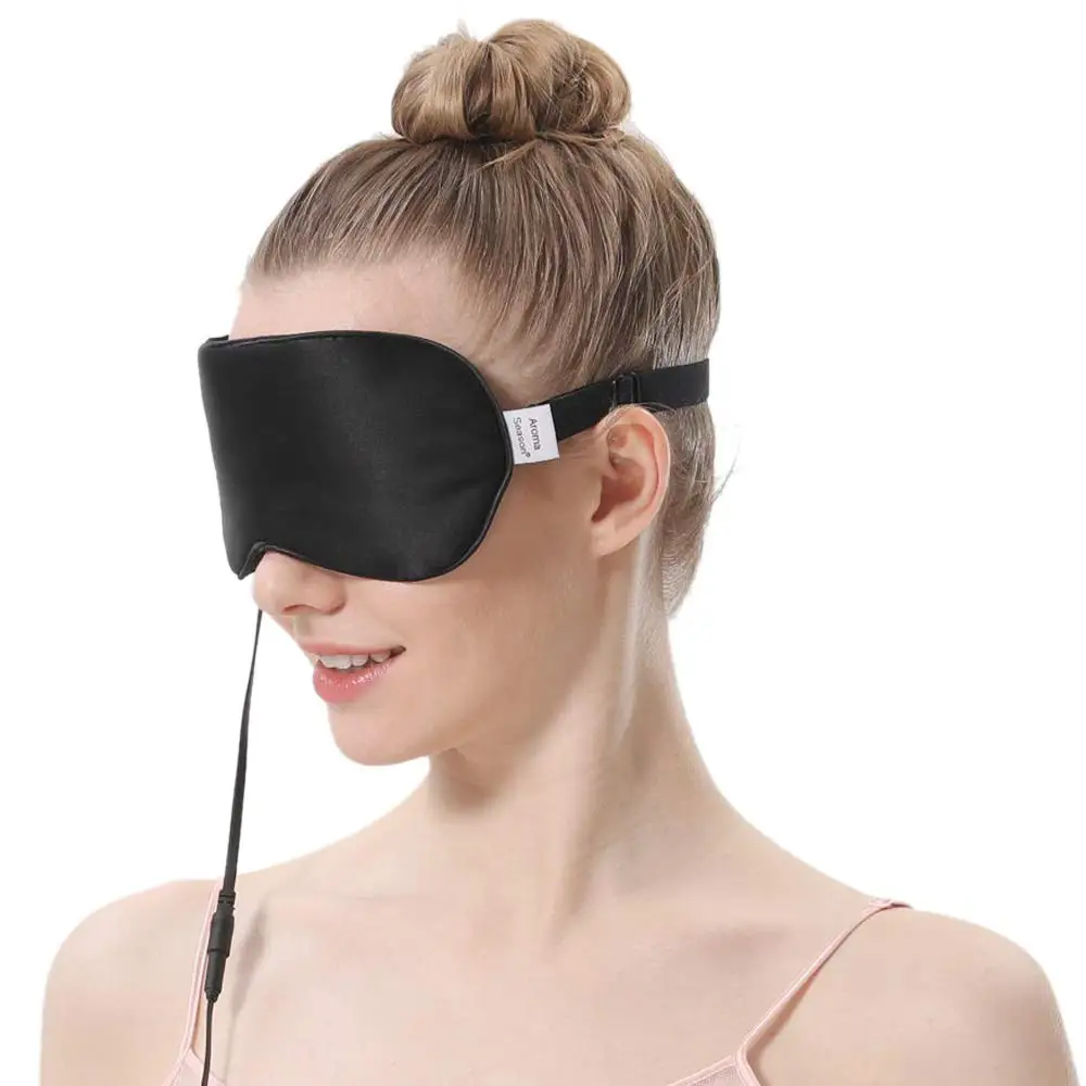 Reusable Black Mulberry Silk USB Heated Eye Mask for Napping and Traveling