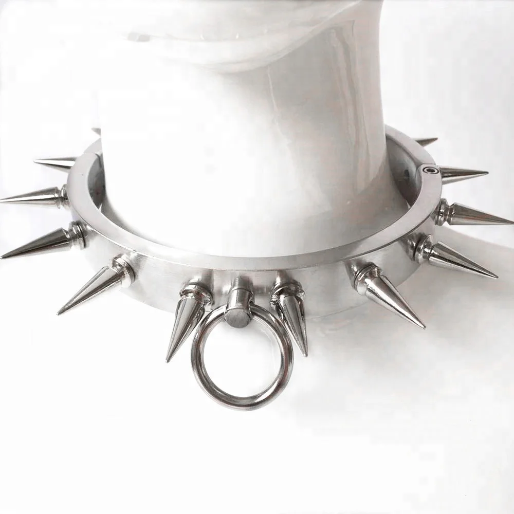 Spiked neck bondage collar handcuffs stainless steel metal restraints sex products slave bdsm adult games hand cuffs fetish toys
