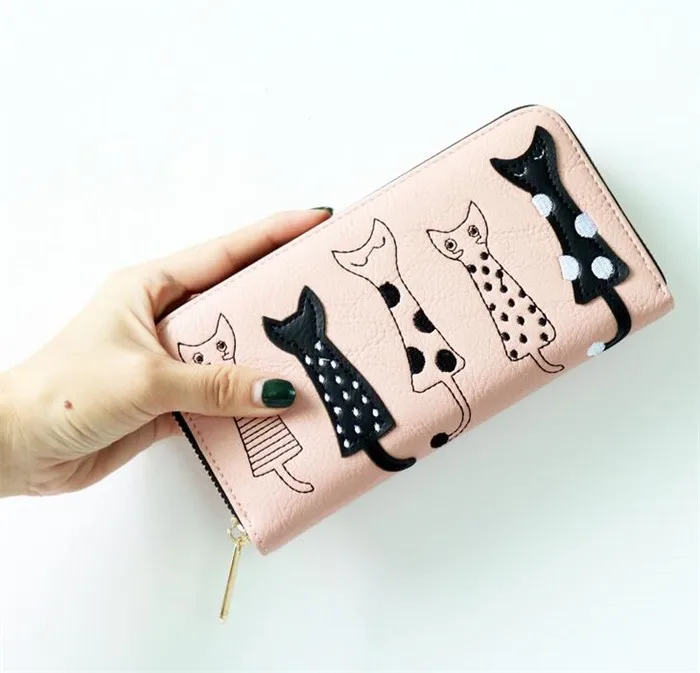 Лидер продаж модный кошелек с вышивкой для подростков изображением пяти маленьких кошек милый женщин