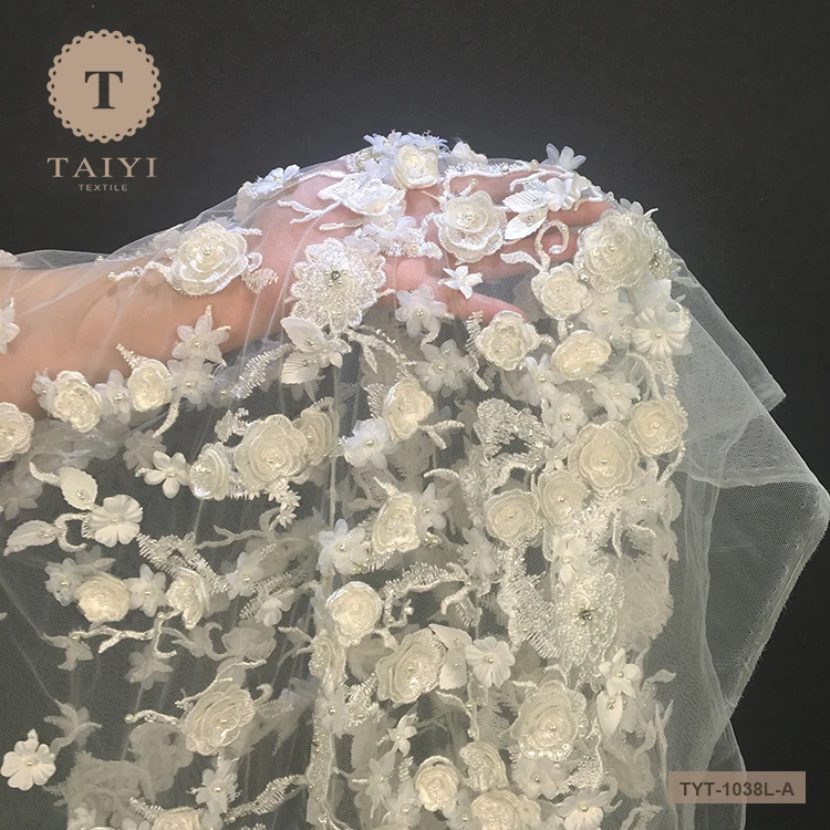 Organza 3D Flower Sequins Lace Fabric