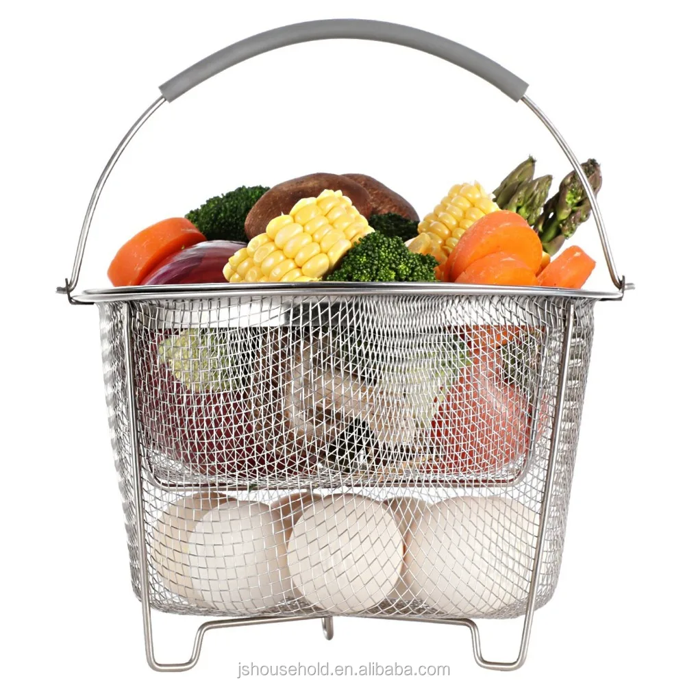 Steamer Basket for Pot Accessories 6/8 qt, 18/8 Stainless Steel Mesh Strainer Basket for Vegetables, Eggs JS-B002V