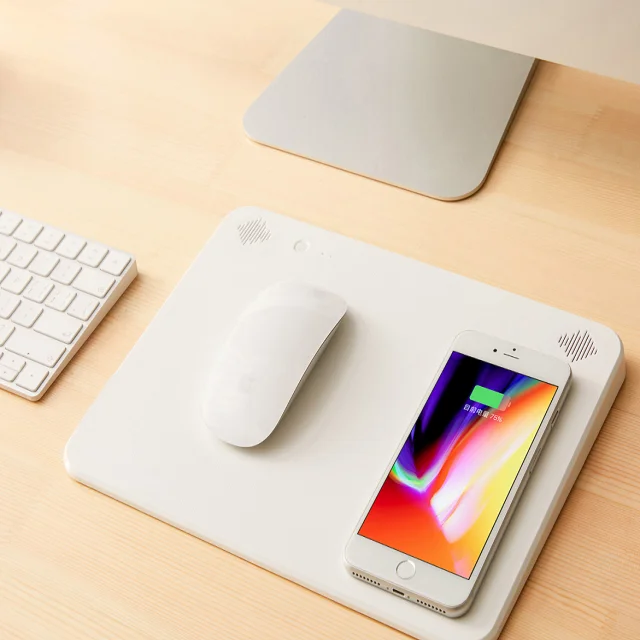 JCX/Multifunction Qi Mobile Phone Wireless Charger 6000mah Powerbank Mouse Pad with Speaker Microphone For iphone X 8 8P