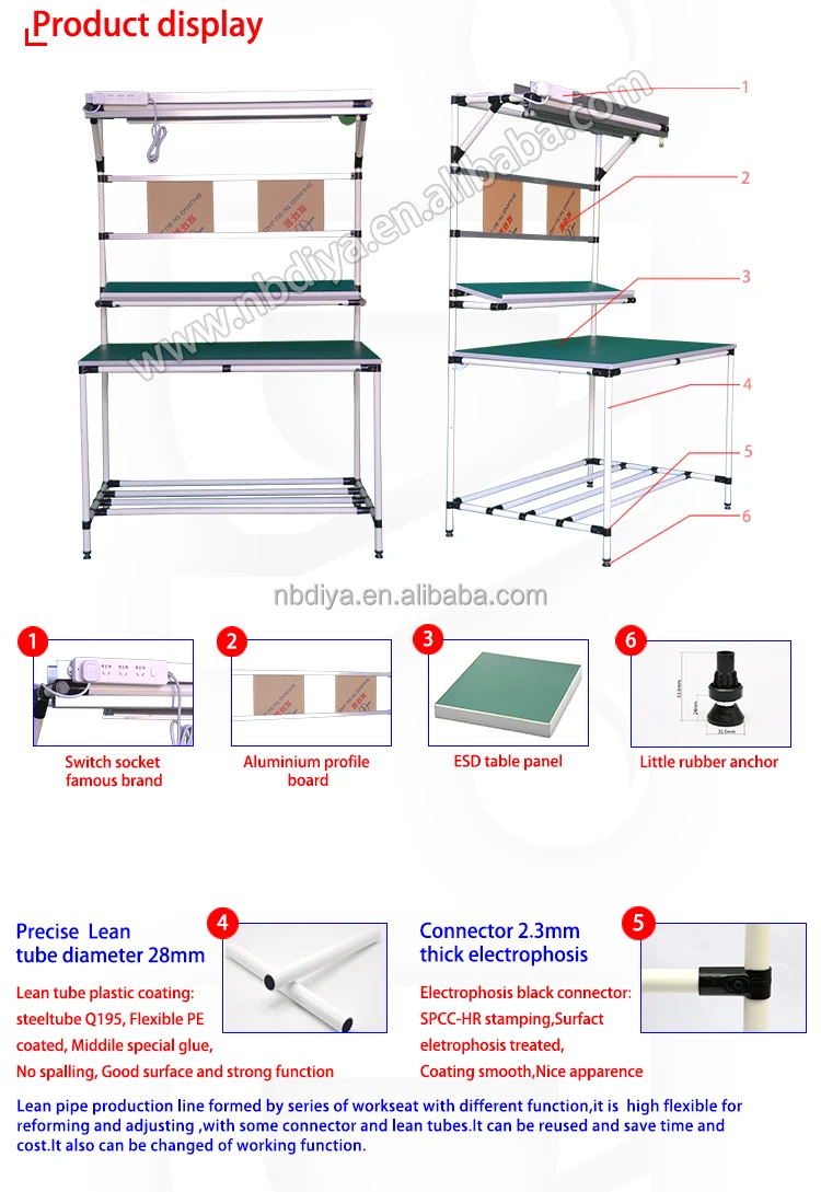 Сборный верстак DY24 с покрытием наклонной трубы или алюминиевый профиль для мастерской