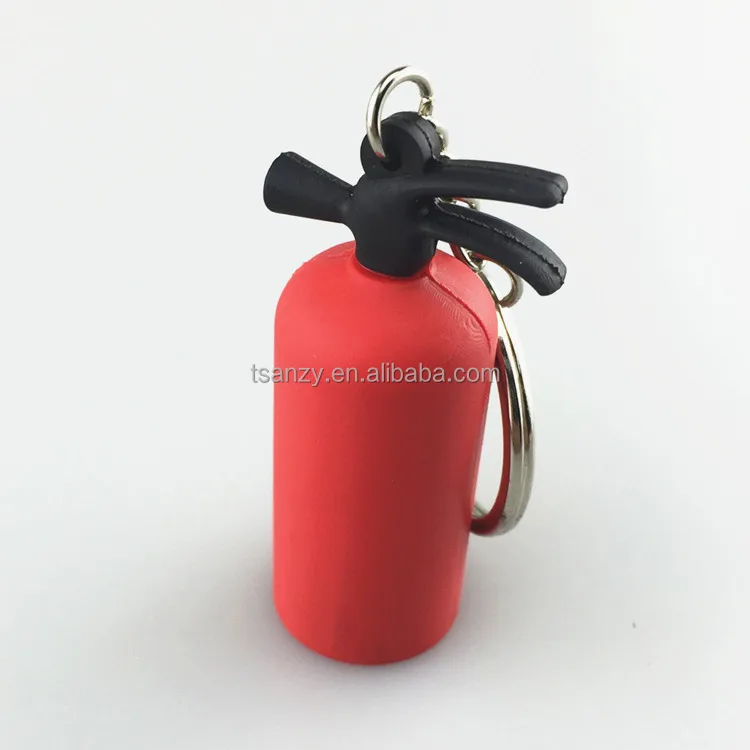 Soft pvc 3D custom logo printing fire annihilator key tag hoder ring fire extinguisher keychain
