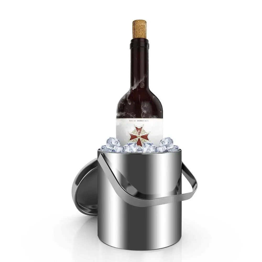 Wholesale Custom Printed Stainless Steel Insulated Double Wall Wine Ice Bucket With Lid