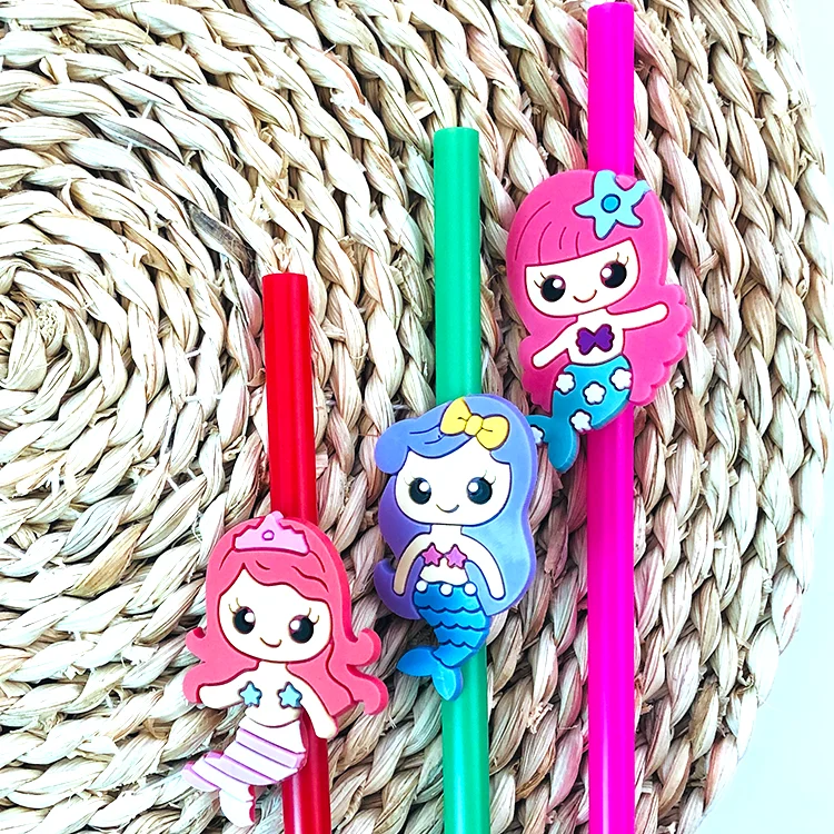 4 шт./компл. креативные милые трубочки для напитков из ПВХ в виде русалки для детей на день рождения, детские товары для рождественской вечеринки