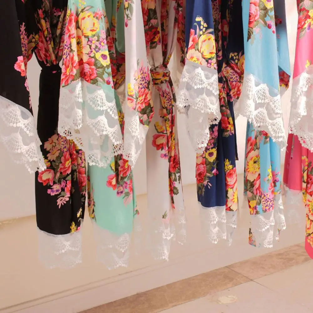 Silky Satin big one size lace trim robe