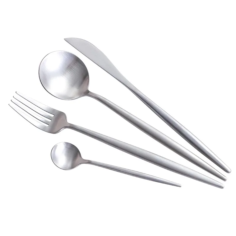 High Quality Matte Silver Stainless Steel Knife Spoon Fork Flatware Cutlery Set