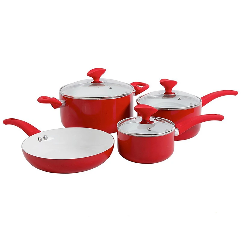 7Pcs Red High quality masterclass premium cookware aluminum ceramic pots cookware sets