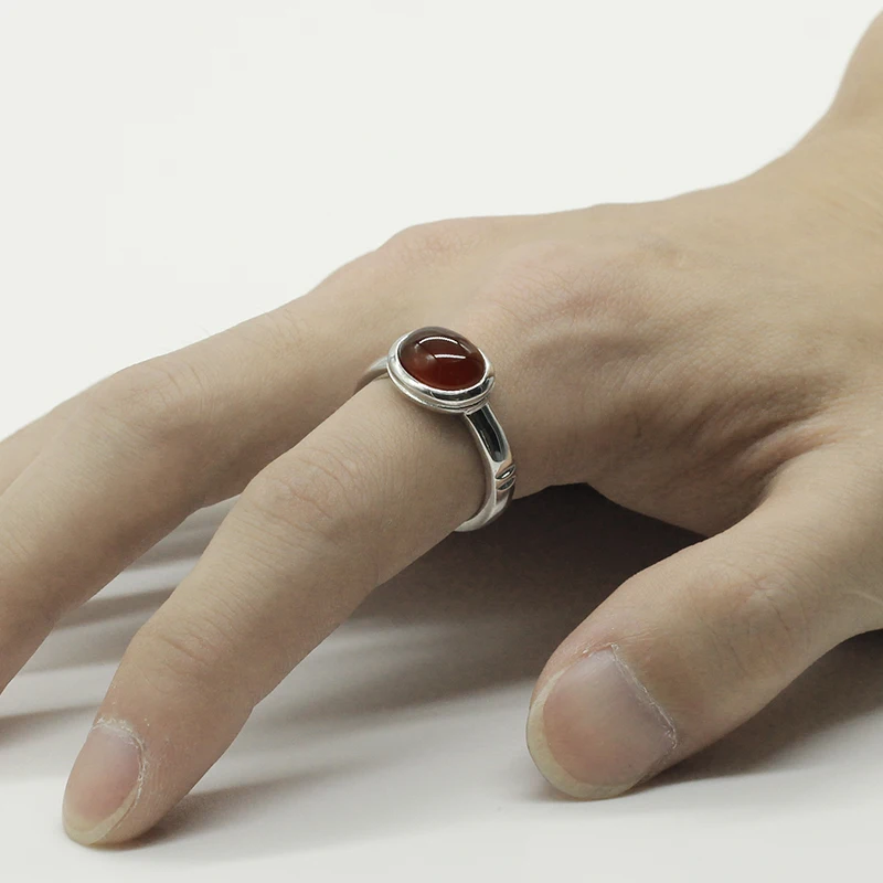 Custom 925 Sterling Silver Red Agate Stone Ring, Natural  Gemstone Stone Rings For Men Women Wedding Engagement Jewelry