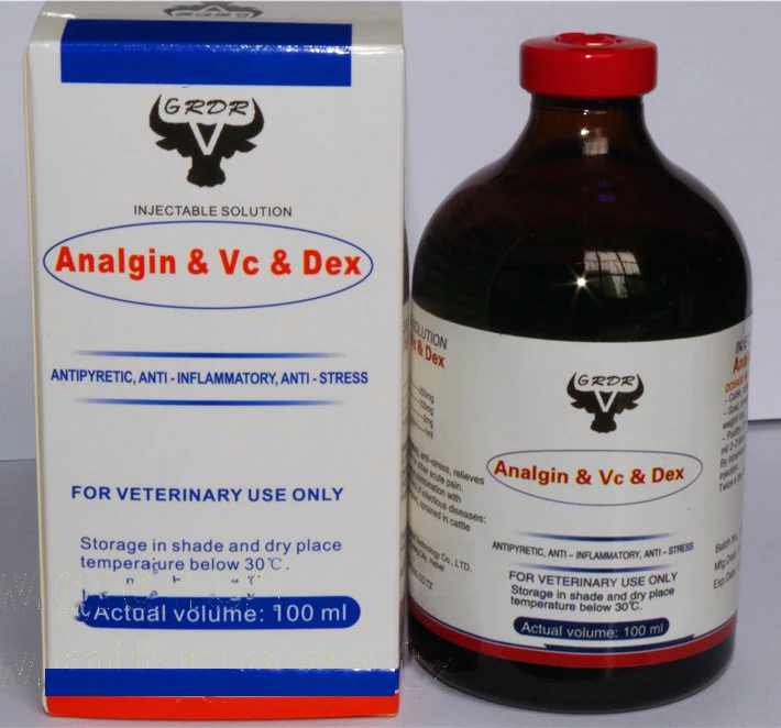 
GMP factory supply Analgin and vitamin C Injection / Metamizole Sodium Injection for poultry 