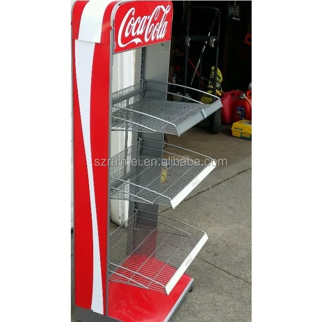 Floor Standing Beverage Display Rack Cola Display Stand Racks Cooler K/D , Corrugated Carton RM-BL0302 CN;GUA Powder Coating