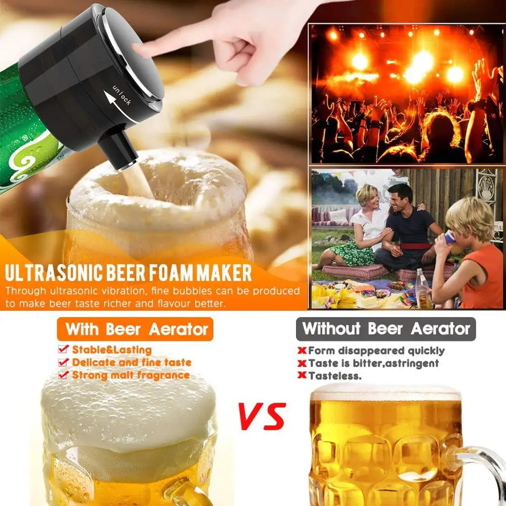 
Electric High Speed Ultrasonic Wine Decanter Beer Foam Maker Instant Aerator Pourer With 2 Bases Fit For Cans And Bottles 