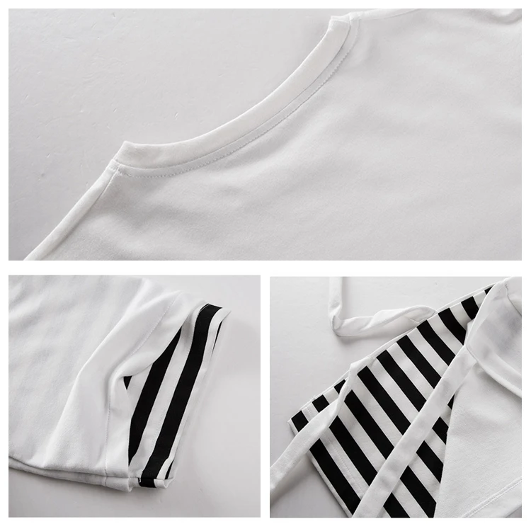 Wholesale OEM Fashion Extra Long Blank High Quality Stripe Decorate Hip Hop T Shirt