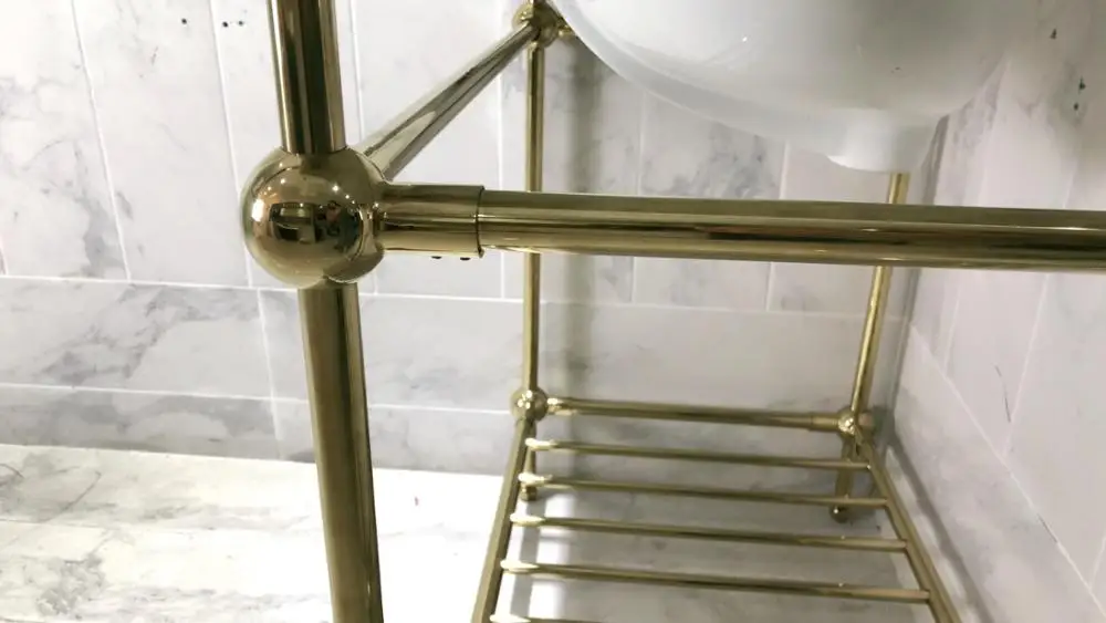 Classic style stainless steel golden frame marble top bathroom vanity