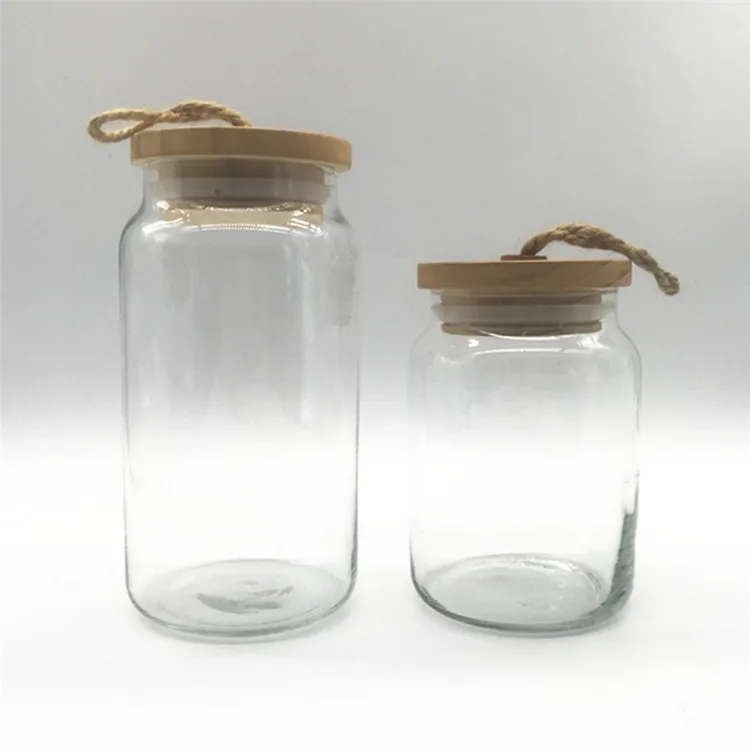 
Food containers in the kitchen Glass jars with wooden covers are used for storing food 