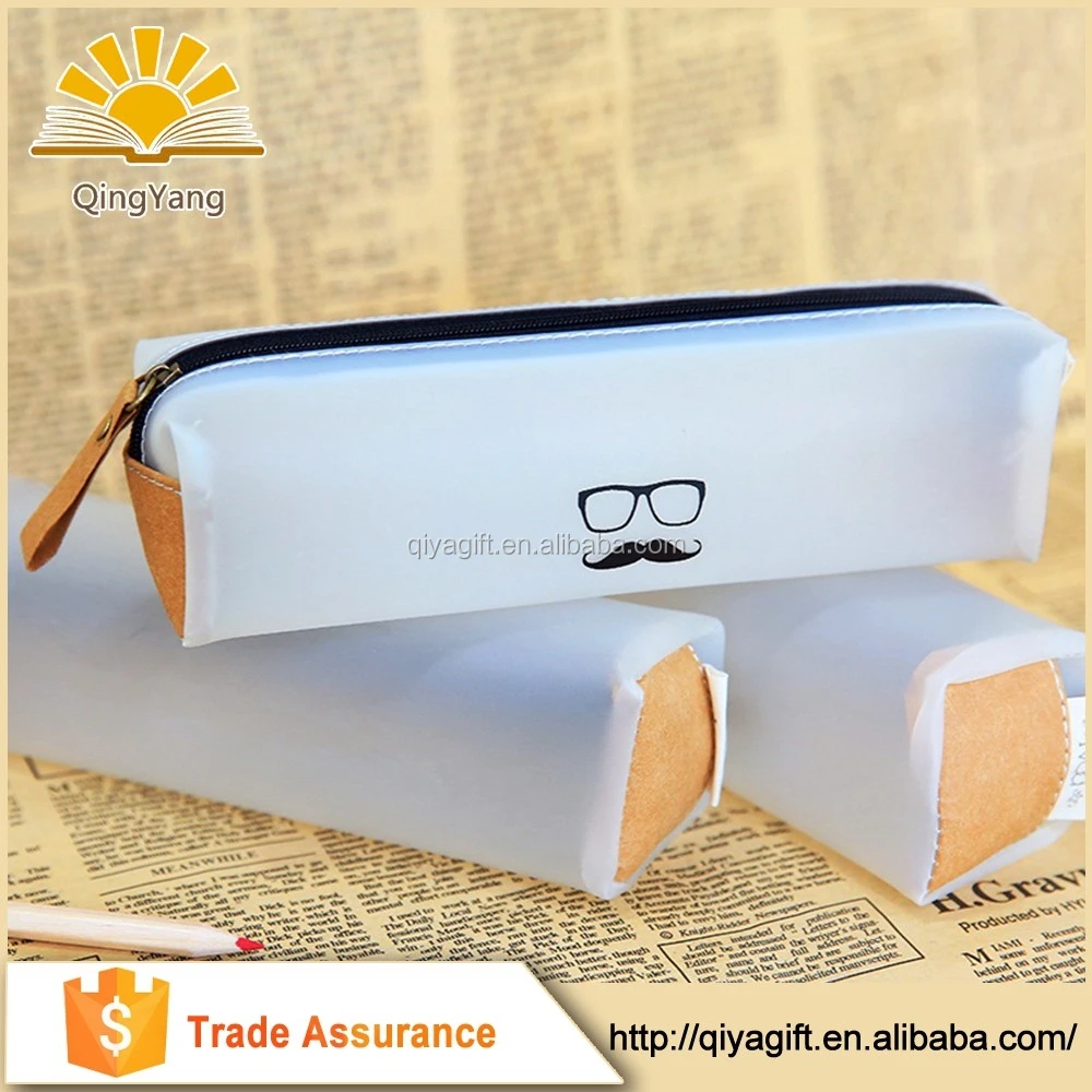 OEM plastic half-transparent custom printed pencil case with zipper
