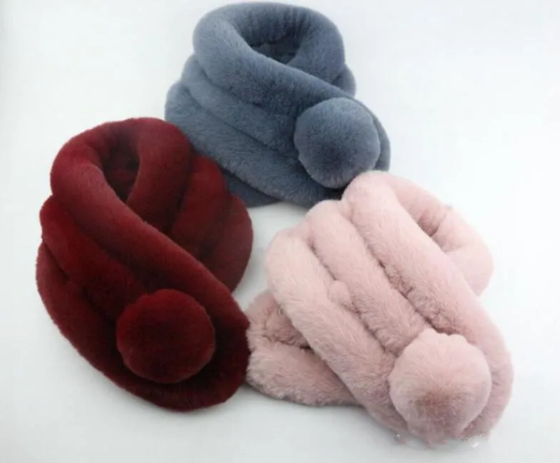 STABILE зимний теплый женский толстый теплый шарф из искусственного меха кролика с помпоном