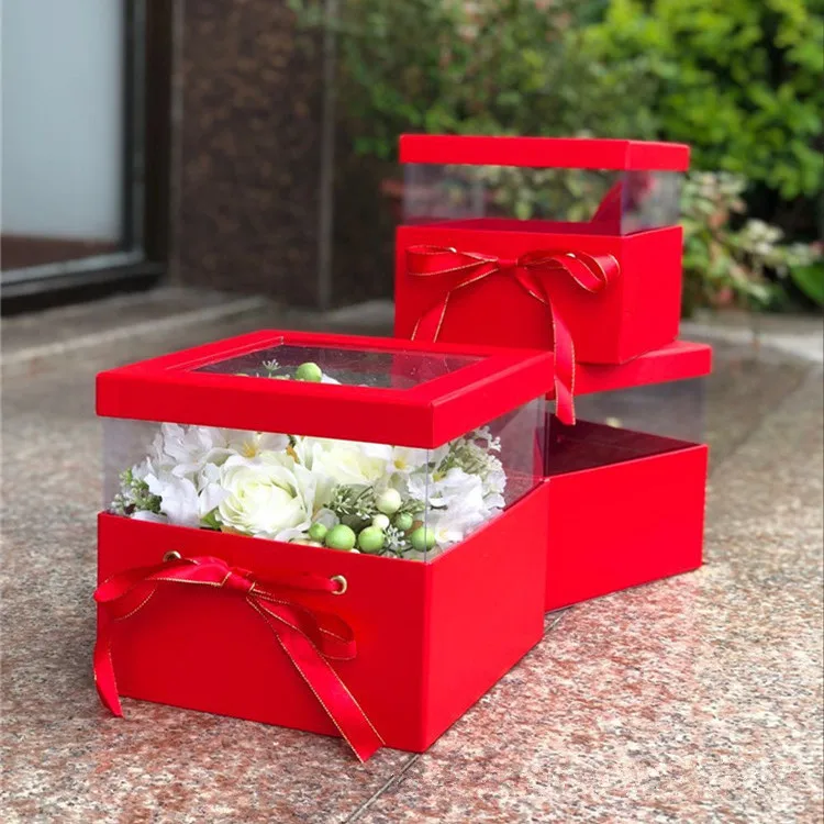 
2018 new design square paper flower box with PVC window 