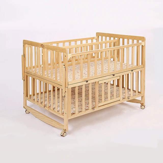 Twin cot bed /solid wood no paint large size multifunction cradle bed widened twin baby crib bed