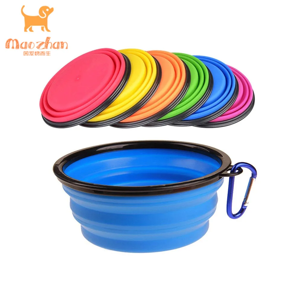 Professional design plastic dog bowl for pets dish washing collapsible folding siliconepet with carabiner clip