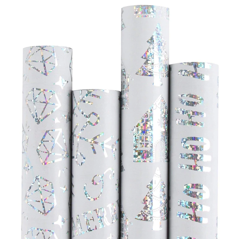 
New Arrival Silver Shiny Holographic Patterns Printed Gift Wrapping Paper 