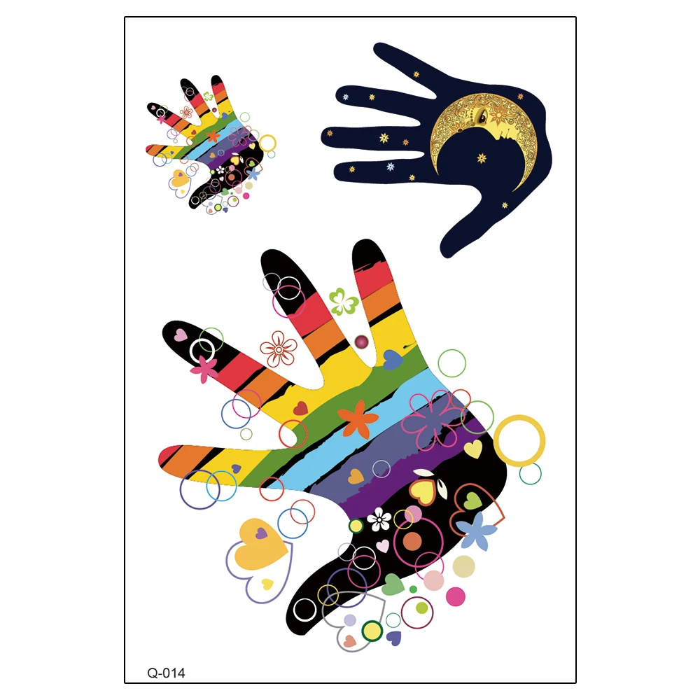
Q-001--Q-040 Cute Colorful Hands Waterproof Body Tattoo Temporary Henna Tatoo Sticker 