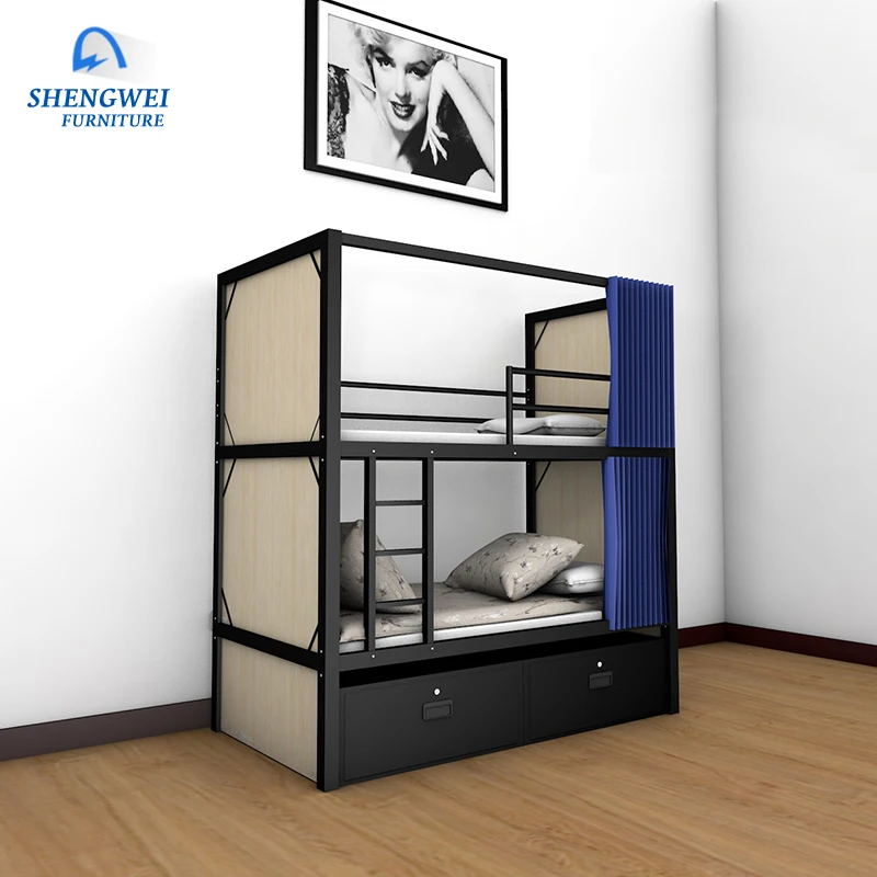 
2019 Multifunction steel latest double bed designs furniture metal hotel bed for sale 