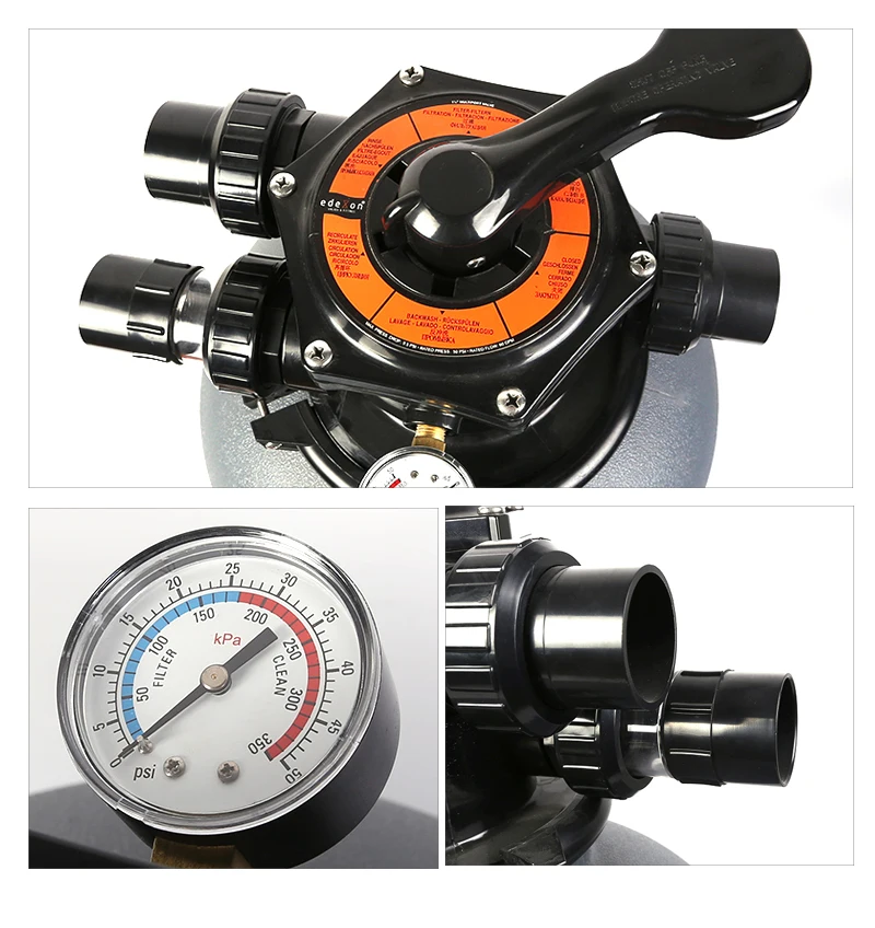 Top quality 0.5-0.8mm sand filter 300 kPa/44 psi/3.0 bar PE Pool sand filter for swimming pool