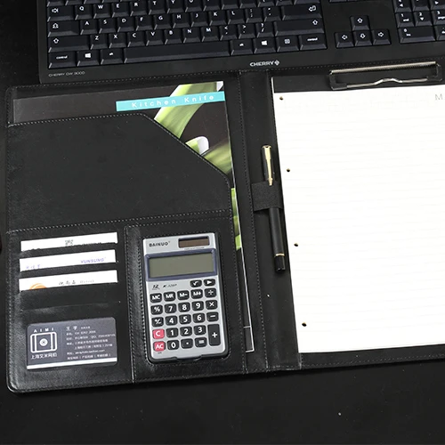 PU leather portfolio with zipper closed Promotional gifts New fashion Luxury Presentation Ring binder notebook Clip file
