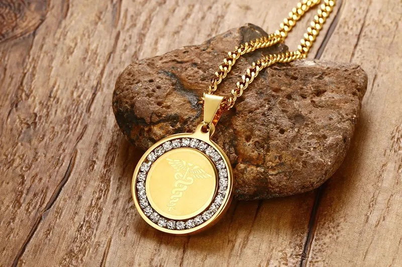 
Fashion mens accessory Stainless steel single ring zircon medical sign pendant 