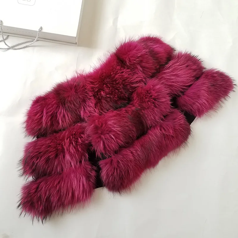 Five Colors Real Fur Vest Women Genuine Raccoon Fur Gilet Waistcoat Winter New Fashion 3 Rows Vest