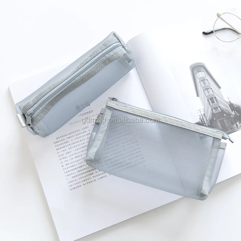 Custom logo plastic wire mesh bag pencil case for school