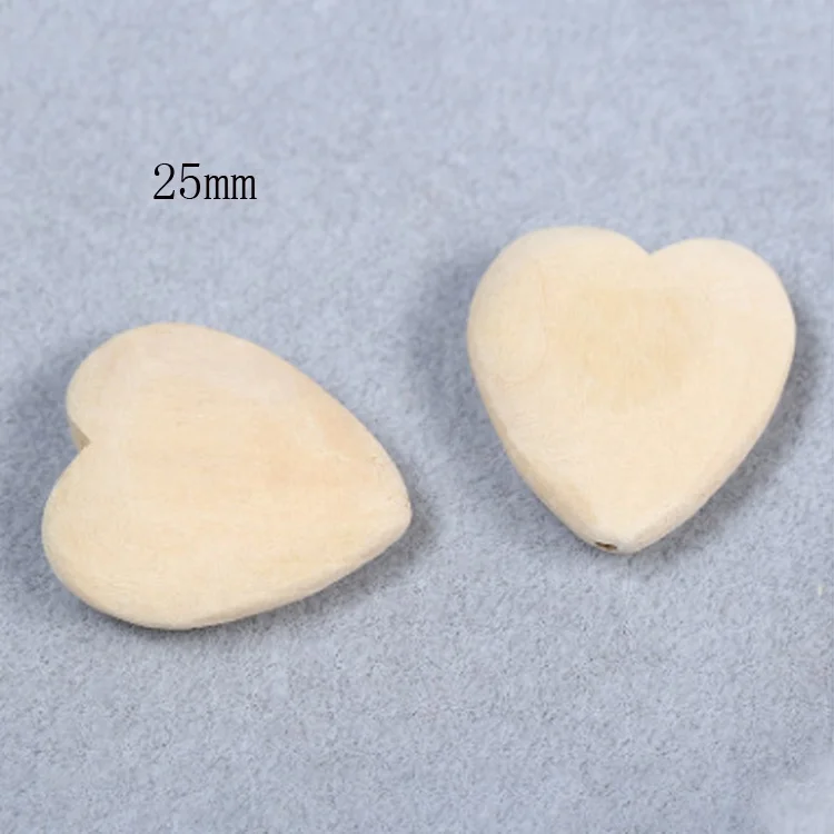 New product natural unfinished 25 mm flat wooden heart beads heart shaped wooden beads for jewelry making