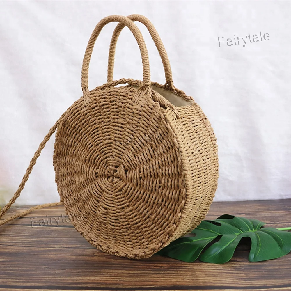 Straw Round Handbag Moroccan Natural Woven Beach Straw Bag