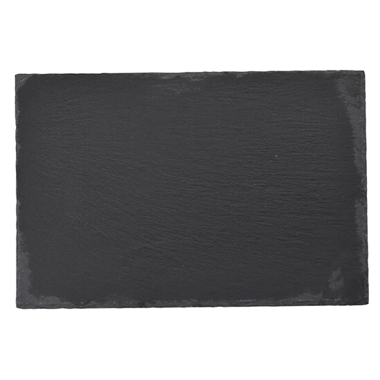 Natural Edge 30*20cm Black Wedding Decoration Rectangle Black Stone Cheese Board Plate With Eva Feet