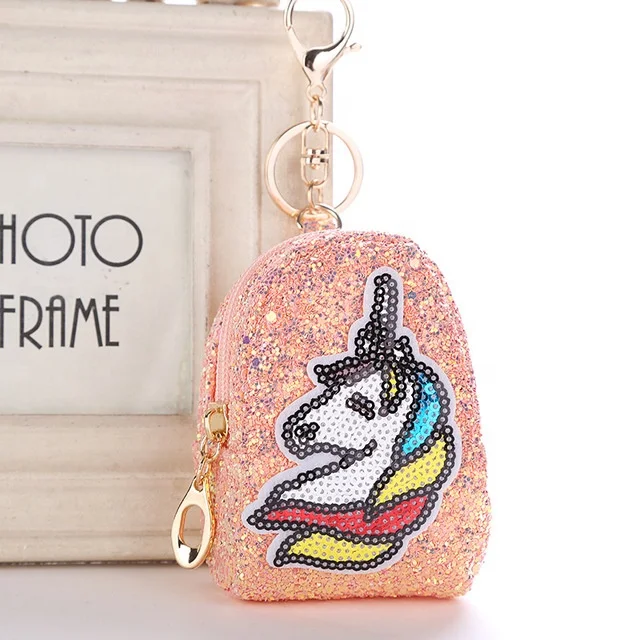 
Wholesale suquin coin pouch cute keychain ladies fashion accessories keychain Glitter unicorn coin purce bag keychain 