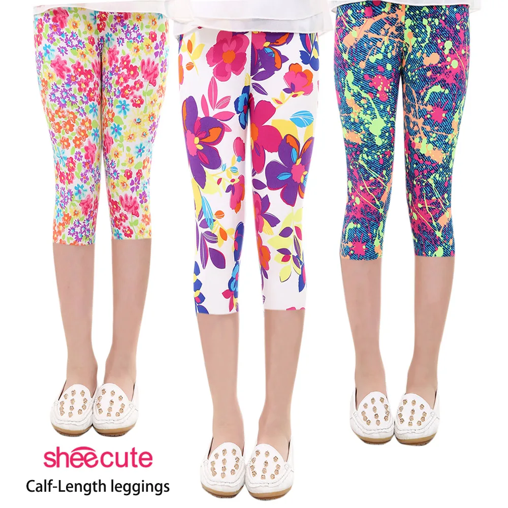 Hot summer 2016 kids new arrive 7th fashion girls leggings print flowers girls pants childrens trousers