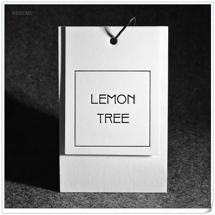 900GSM Letterpress Thick White Cotton Cardboard Paper Clothes Hang Tag with Eyelet and String