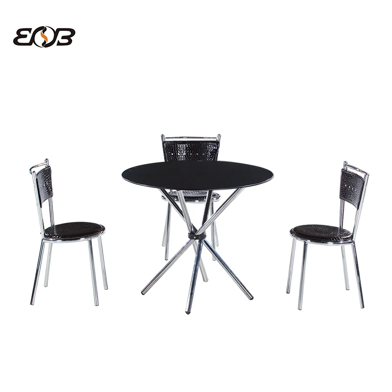 modern delicate black glass dining table and pu leather dining chairs with stainless legs indoor home furniture table set