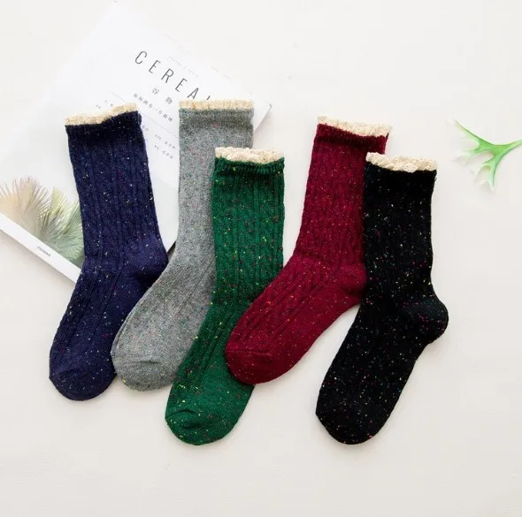 Women Japanese vintage point lace stockings preppy style socks for lady