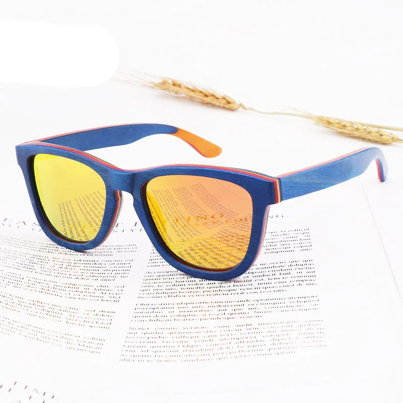 Brand style  handmade high quality  polarized floating recycled skateboard wood sunglasses