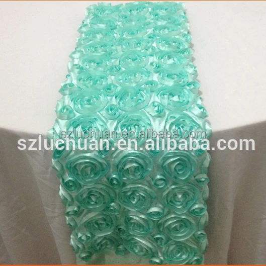 Wedding Light Blue Satin Rosette Table Runner For Round Tables