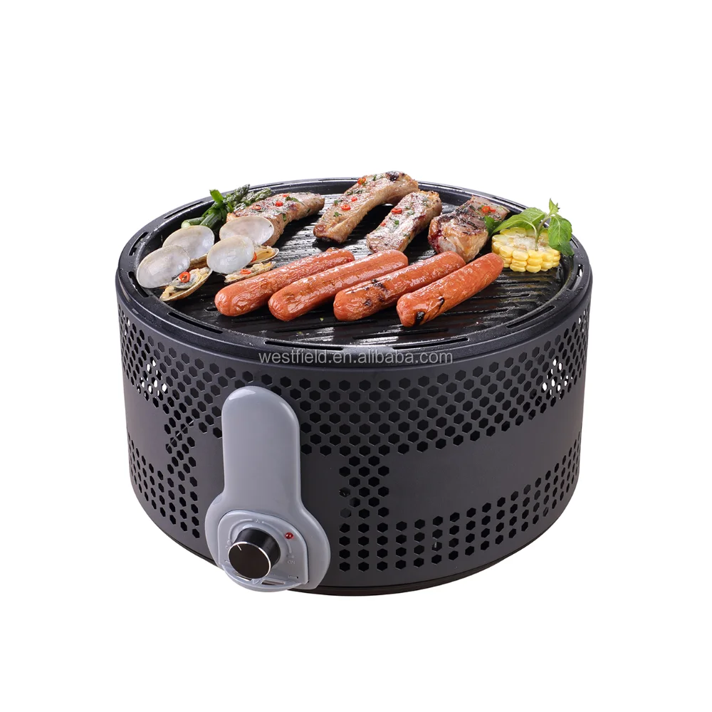 
Portable Charcoal Grill Smoke free Combustion by Built-in Fan 