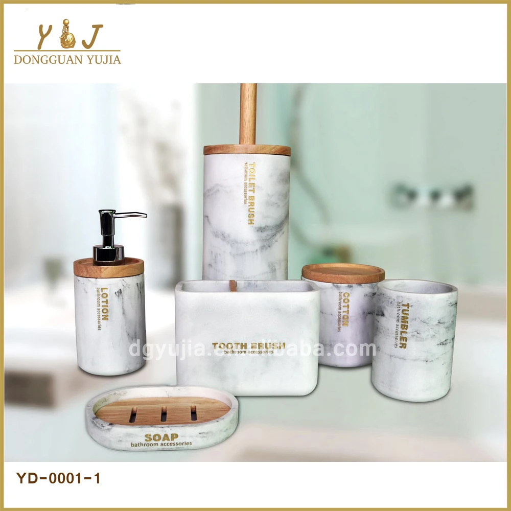 
White Cylindrical Marble Resin Accessories Bathroom Set Home Accessories 