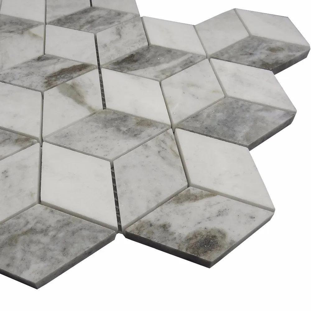 Natural beautiful snow white 3D shape marble mosaic tiles