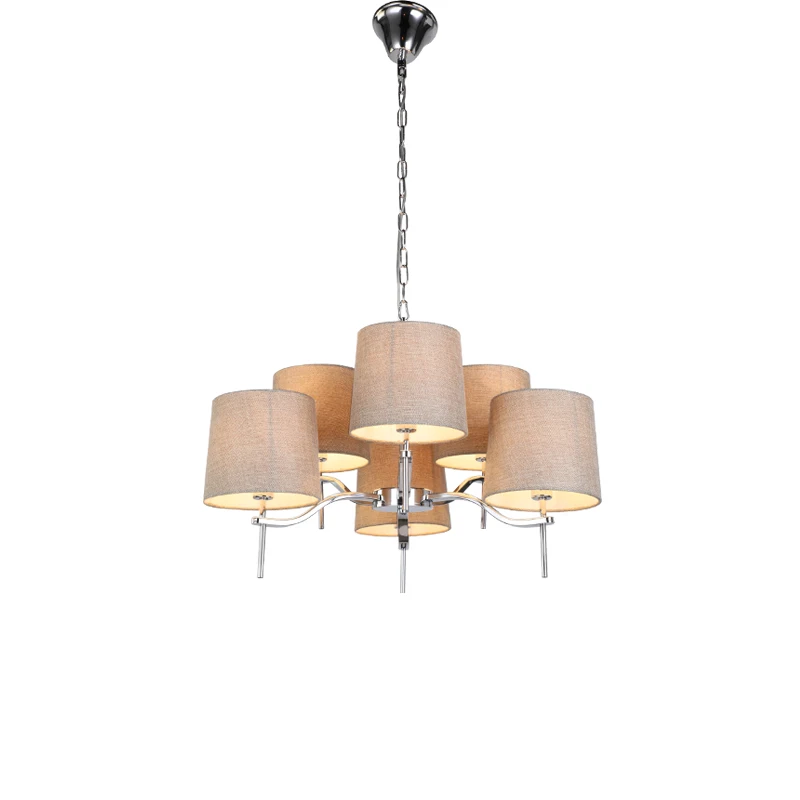 Traditional concise fashionable fabrics lampshade 6 lamp head chrome-plated living room bedroom hotel chandelier